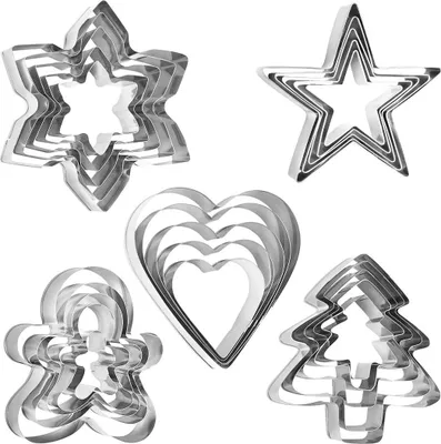 Produktbild von 25-teiliges Weihnachts-Keksausstecher-Set aus Edelstahl - Lebkuchenmann, Weihnachtsbaum, Herz, Stern, Schneeflocke für Fondant, Kekse DIY Backen