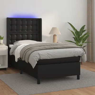Produktbild von The Living Store Boxspringbett mit Matratze & LED Schwarz 90x200 cm Kunstleder