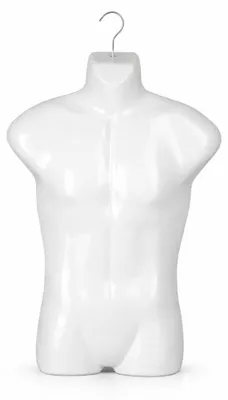 Produktbild von 1 x Torso männlich 78 cm – Herrentorso Kunststoff Weiß – Oberkörper Halbplastik Mannequin Büste Halbschale Herrenbody Schaufensterpuppe mit Haken Dekotorso