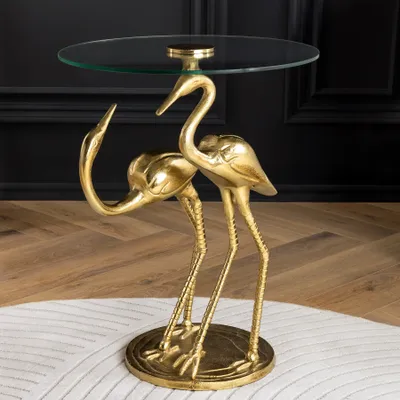 Produktbild von riess-ambiente Runder Beistelltisch WILDLIFE CRANE 55cm gold Glas Kranich-Skulptur Couchtisch Kaffeetisch Tisch Ablage