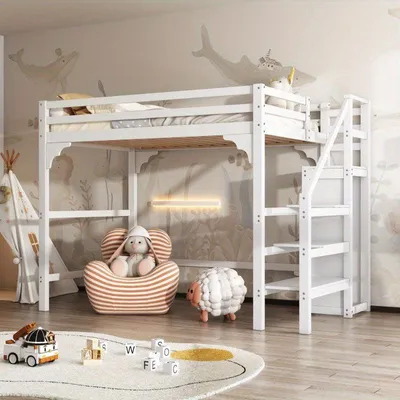 Immagine prodotto di Letto a soppalco – 140x200 cm – Con armadio integrato, scaletta, cassetti contenitori e rete a doghe – Bianco