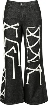 Produktbild von Gothicana by EMP Damen schwarze Jeans mit Schnürung über die kompletten Beine und Schlag W30L32