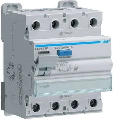 Zdjęcie produktu dla Hager FI-SCH. 4P 10KA 63A 30MA TYP F (CDF663D)