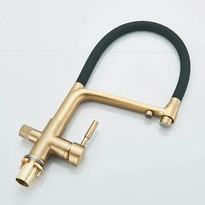 Immagine prodotto di Miscelatore per cucina per acqua potabile - Rubinetto monocomando per cucina - Doccetta estraibile - Rotazione a 360° - Acqua calda e fredda - Installazione monoblocco - Ottone - Finitura dorata spazzolata