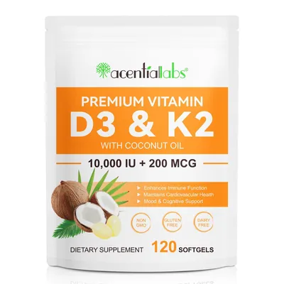 Produktbild von Vitamin D3 K2 10000 IE Depot Kapseln Immunsystem Knochen 120 Weichkapseln Öl