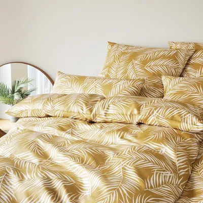 Produktbild von elegante Mako-Satin Bettwäsche-Garnitur Maison Leaves Farbe Gold Größe 135x200+80x80