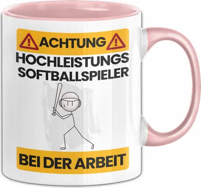 Produktbild von Softballspieler Tasse Geschenk Lustiger Spruch Geschenkidee für Softballspieler Achtung Hochleistungs Softballspieler Bei Der Arbeit (Rosa)