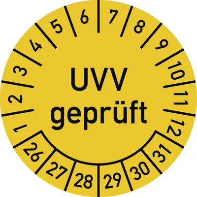 Produktbild von Dreifke® Prüfplakette UVV 2026 - 2031, Folie, Ø 30 mm, 10 Stück/Bogen
