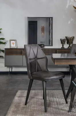Immagine prodotto di Sedia grigia sedie da sala da pranzo di design poltrona poltroncina legno tessile