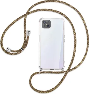 Produktbild von Handykette Backcover-Schutzhülle mit Band (Metall silberfarben) für Oppo A92S / Reno4 Z 5G - braun+beige