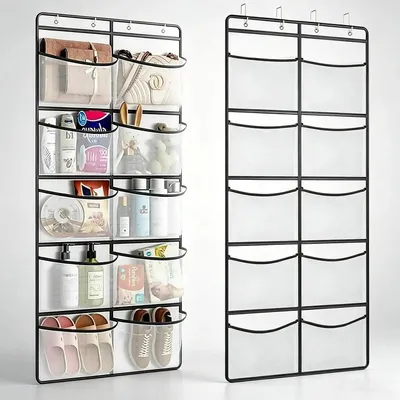 Produktbild von Wandorganizer mit 10 Fächern und 4 Metallhaken – Hängeaufbewahrung für Badezimmer, Küche oder Schlafzimmer