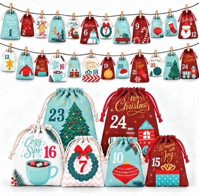 Produktbild von Adventskalender zum Befüllen - 24 Taschen - Stoffbeutel - machen Sie einen persönlichen Weihnachtskalender - Vemera