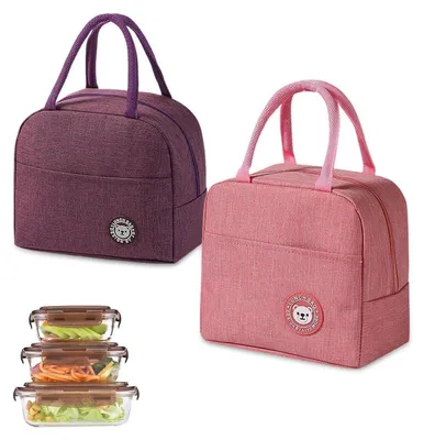 Image de 2 sacs isothermes pour déjeuner, pliables, rose et violet