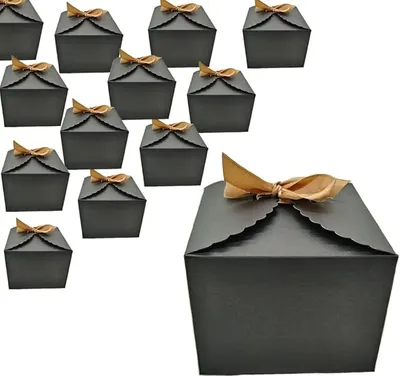 Produktbild von 20 Stück Geschenkboxen mit Band, 12 x 12 x 9 cm Zoll Brautjungfer Antragsbox Geschenkboxen für Geschenke Hochzeit Weihnachten Verpackung Schokolade Cupcake Basteln (schwarz)