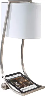 Image de Lampe de table avec abat-jour Lex, blanc argenté, 1xE27x60W, métal, dimensions : 62,2 x 21,9 x 35,6 cm, IP20, Feiss