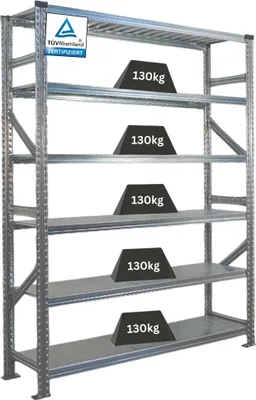 Produktbild von Fachbodenregal PROXIMO mit  Stecksystem | Grundregal | HxBxT 210x150x40cm | 6 Ebenen | Beidseitig nutzbar | Verzinkt