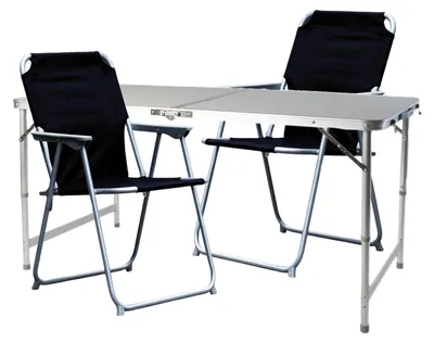 3-teiliges Campingmöbel Set schwarz Alu mit Tragegriff Camping 120x60x58/70cm