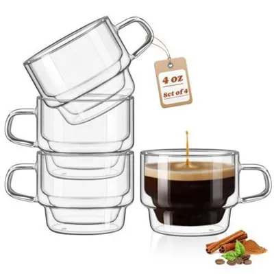 Productafbeelding van Espressoglas, dubbelwandig, borosilicaatglas, 120 ml, set van 4, transparant