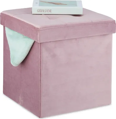 Produktbild von Relaxdays Hocker Samt, Sitzhocker mit Stauraum, gepolstert, faltbar, HxBxT: 38 x 38 x 38 cm, Sitzwürfel Wohnzimmer, rosa