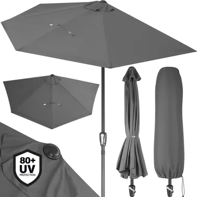 Produktbild von KINGSLEEVE® Sonnenschirm Halbrund 2,7m Abdeckung UV-Schutz 80+ Balkon Terrasse Halbschirm Terrassenschirm Balkonschirm Halbrundschirm Anthrazit Grau