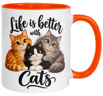 Produktbild von Tasse Katze – „Life is better with cats“ – lustiger Katzen Geschenk Becher