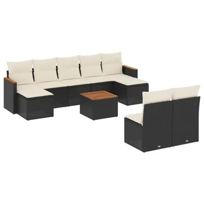 Produktbild von vidaXL 10-tlg. Garten-Sofagarnitur mit Kissen Schwarz Poly Rattan