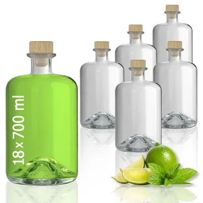 Produktbild von 18 Glasflaschen 700 ml leer zum selbst Befüllen mit Korken Apothekerflasche Essig Öl Flasche Schnapsflaschen Likörflaschen