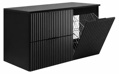 Zdjęcie produktu dla Zestaw mebli łazienkowych z koszem na pranie i półką, czarne uchwyty, kolor czarny, wymiary: 100 x 46 x 57 cm