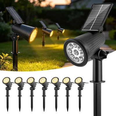 Produktbild von Peviasot 8X LED Solar Gartenstrahler mit Erdspieß Gartenleuchte Solarleuchte Solarstrahler Außen Wasserdicht IP65 3W Warmweiß