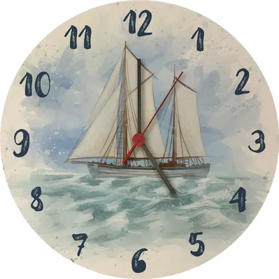 A clock with a sailing ship painted on it.
