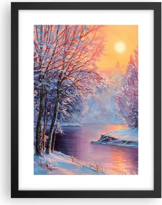 Produktbild von Gerahmtes Poster - Schwarzer Rahmen - Öl Winter Fluss - 30x40 cm - Wand Bild - Wanddeko - Wandbilder - Kunstposter - Wandposter - Bilderrahmen - Bilder - Kunstdruck - Wanddekoration - P2BPA30x40-4379