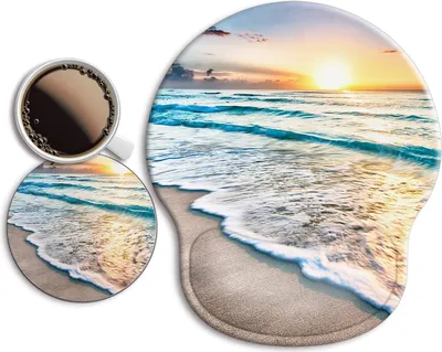 Produktbild von Ergonomisches Mauspad mit Handgelenkstütze, [20 % größer] Gel-Handgelenkauflage des Mauspads, mit Untersetzer, rutschfest und schmerzlindernd für Computer, Schreibtisch, Zuhause und Büro – Strand