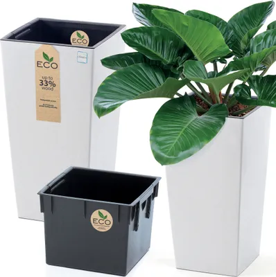 Image de Pot de fleurs Pot haut 24 cm Pot de plantes Pour la maison, le jardin ECO Wood Blanc