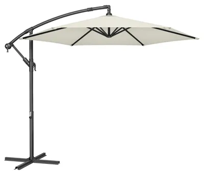 Produktbild von Garten Ampelschirm - Hängender Sonnenschirm 3 m mit Ständer - Edelstahlmast - Kurbel zum Öffnen und Schließen - Sonnenschutz UPF 50+ - Weiß