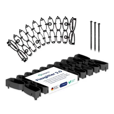 Immagine prodotto di bepco Flexgitter 2.0 - Set da 3 pezzi (3 pezzi, nero, 47x20x4 cm) – Griglie flessibili per prato, adatte ai robot tagliaerba, con picchetti per il fissaggio al terreno, ideali per giardini, vialetti e aiuole