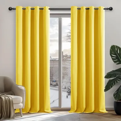 Produktbild von Verdunkelungsvorhang Kälteschutz Gardinen Schlafzimmer Blickdicht 175x140cm Senfgelb 2er Set