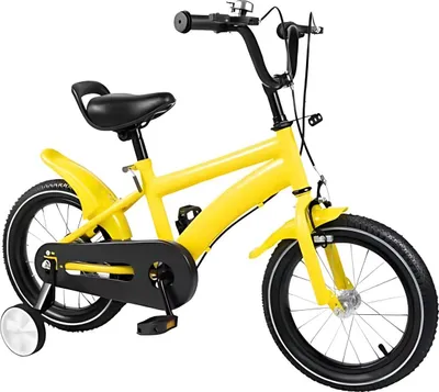 Produktbild von Happiq Kinder-Dreirad Tavien – 17 Zoll – Mit Stützrädern – Für Kinder – Baby- & Kleinkindfahrrad – Gelb – 1 bis 5 Jahre
