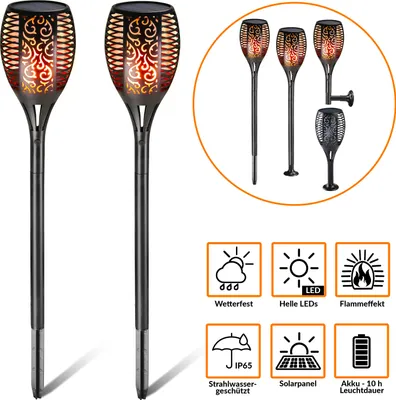 Produktbild von MONZANA® 2er Set Gartenfackel Solar 96 LED Flamme Wetterfest IP44 Garten Solarleuchte Gartenlampe Solarlampe Flammenlicht