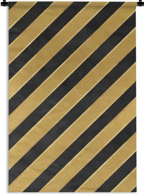 Produktbild von MuchoWow® Wandteppich Wandbehang Muster - Streifen - Gold - Schwarz 60x90 cm Tapisserie Dekoration Wandtuch - Foto-Teppich - Abwaschbar
