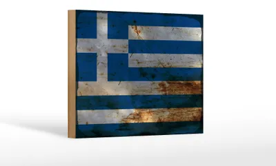 Produktbild von Holzschild Flagge Griechenland 18x12 cm Flag Greece Dekoration Rost