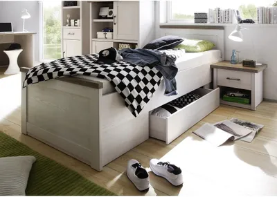 Produktbild von Jugendzimmer Set im Landhaus Design LUND-78 in Pinie weiß Nb./Trüffel Eiche Nb.