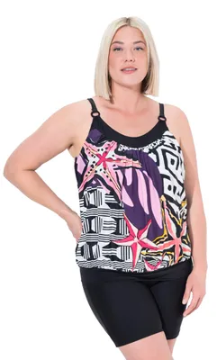 Produktbild von Ulla Popken Damen große Größen Übergrößen Plus Size Tankini, Patchdruck, Softsch