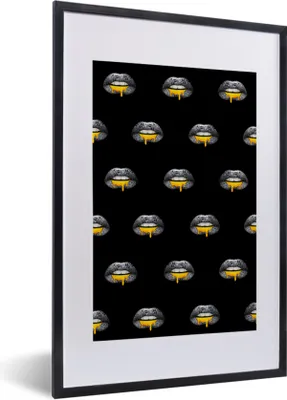 Produktbild von MuchoWow® MuchoWow® Gerahmtes Poster Lippen - Gold - Muster 40x60 cm - Poster mit zchwarzem Bilderrahmen - Poster in Rahmen