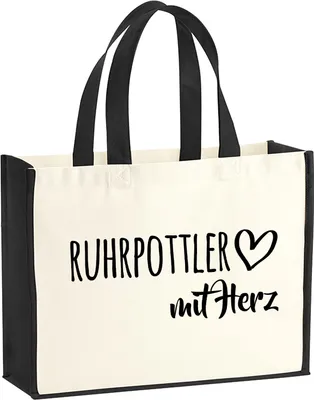 Produktbild von Huuraa Jutetasche Ruhrpottler mit Herz 21 Liter Black Jute und Baumwolle Einkaufstasche Geschenkidee