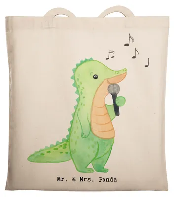 Produktbild von Mr. & Mrs. Panda Tote Bag Krokodil Singen - Transparent - Geschenk, Band, Schultasche, Jutebeutel, Gesang, Laptoptasche, Tasche, Hobbysänger, Shopping, Live Auftritt