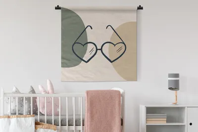 Produktbild von MuchoWow® Wandteppich Wandbehang Sonnenbrille - Herz - Pastell 90x90 cm Tapisserie Dekoration Wandtuch - Wandaufhänger