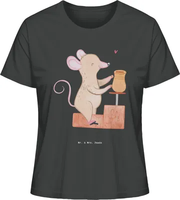 Produktbild von Mr. & Mrs. Panda Shirt Damen Maus Töpfern Größe S - Anthrazit - Geschenk, Oberteil, Baumwoll T-Shirt, Kurzarmshirt, Töpferei, Töpferkurs, Basic