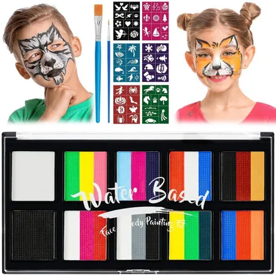 Produktbild von Gesichtsfarben Set 10 Farben waschbar mit Pinseln