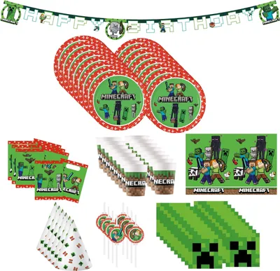 Produktbild von 76-tlg. Minecraft Party Set für Kindergeburtstag