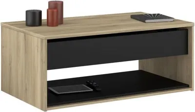 Image de Table basse relevable - OSTARA - Rectangulaire - Chêne / Noir - Relevable - 110 x 65 x 45/67,2 cm